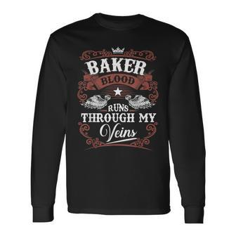 Baker Blood Runs Through My Veins Family Name Vintage Long Sleeve T-Shirt - Seseable