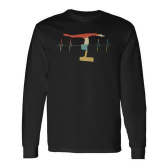 Balance Beam Heartbeat Retro Ecg Ekg Long Sleeve T-Shirt - Monsterry