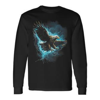 Bald Eagle Bird Nature Usa Lightning Long Sleeve T-Shirt - Monsterry