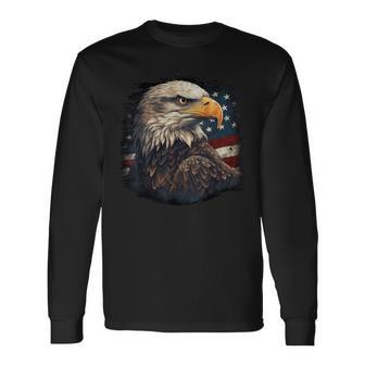Bald Eagle Us American Flag 4Th Of July Proud Patriotic Long Sleeve T-Shirt - Seseable
