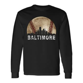 Baltimore Skyline Vintage Baseball Lover Long Sleeve T-Shirt | Mazezy