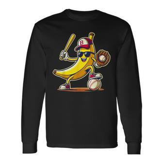 Banana Playing Baseball Fruit Lover Baseball Player Long Sleeve T-Shirt - Monsterry UK