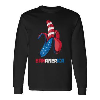 Banana Us Flag Patriotic America Party Fruit Costume Long Sleeve T-Shirt | Mazezy