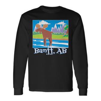 Banff Colorful Moose Nature Wildlife Summer Spring Long Sleeve T-Shirt - Monsterry