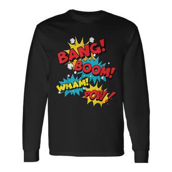 Bang Boom Pow Wham Comic Bubbles Long Sleeve T-Shirt - Monsterry UK