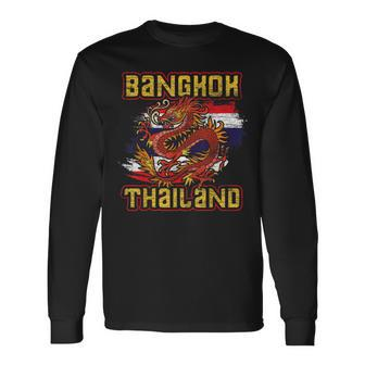 Bangkok Dragon Thai Food Thai Flag Langarmshirts - Seseable