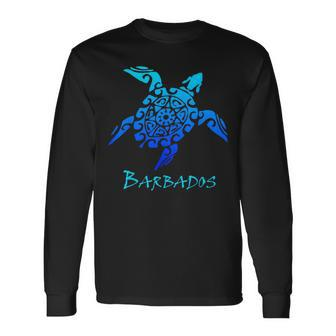 Barbados Tribal Turtle Polynesian Tattoo Style Vacation Long Sleeve T-Shirt - Monsterry