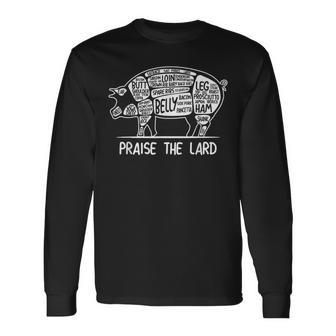 Barbecue Father Grilling Praise The Lard Bacon T Long Sleeve T-Shirt - Monsterry DE