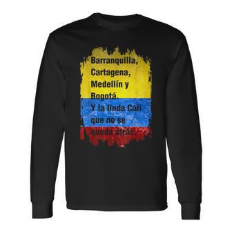 Barranquilla Cartagena Medellin Y Bogota Cali Colombian Flag Long Sleeve T-Shirt - Monsterry