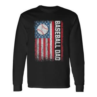 Baseball Dad Usa American Flag Patriotic Dad Father's Day Long Sleeve T-Shirt - Seseable