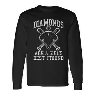Baseball Girls Diamonds Are A Girls Best Friend Baseball Long Sleeve T-Shirt - Thegiftio UK