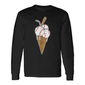 Baseball Ice Cream Sports Lover Ice Cream Cone Long Sleeve T-Shirt - Monsterry