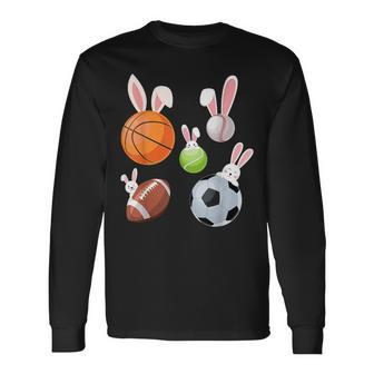 Basketball Baseball Football Soccer Sports Easter Bunny Long Sleeve T-Shirt - Seseable