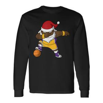 Basketball Black Dabbing Santa Claus African American Long Sleeve T-Shirt - Monsterry UK