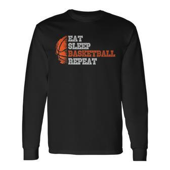 Basketball Player Boy Eat Sleep Basketball Repeat Long Sleeve T-Shirt - Seseable