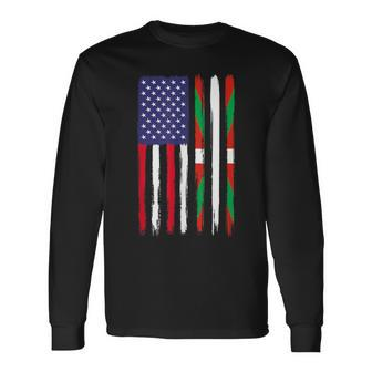 Basque Roots Half American Flag Patriotic Basque Long Sleeve T-Shirt - Monsterry