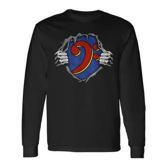 Bass Clef Superhero Inside For Bassist & Player Torn Vintage Long Sleeve T-Shirt - Monsterry