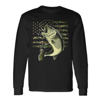 Bass Fish Fishing Usa American Flag Camouflage Fisherman Long Sleeve T-Shirt - Seseable
