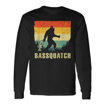 Bassquatch Bass Fishing Sasquatch Retro 80S Fisherman Long Sleeve T-Shirt - Monsterry