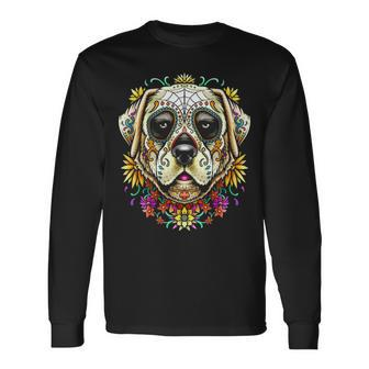 Bdaz Labrador Lab Dog Sugar Skull Day Of The Dead Long Sleeve T-Shirt | Mazezy
