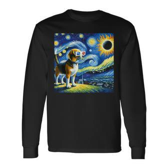 Beagle Dog Solar Eclipse Glasses 2024 Van Gogh Starry Night Long Sleeve T-Shirt - Seseable