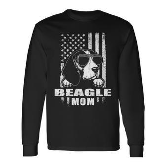 Beagle Mom Cool Vintage Retro Proud American Long Sleeve T-Shirt | Mazezy