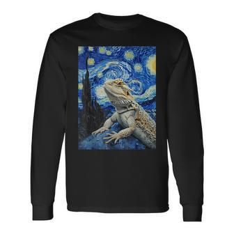 Bearded Dragon Starry Night Van Gogh Style Long Sleeve T-Shirt - Seseable