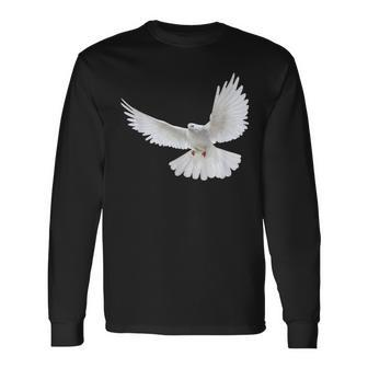 Beautiful Flying Peaceful White Dove Photo Silhouette Long Sleeve T-Shirt - Monsterry CA