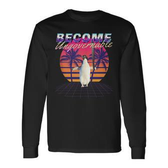 Become Ungovernable Machete Penguin Meme Vaporwave Long Sleeve T-Shirt - Monsterry