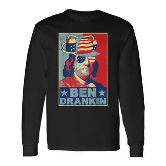 Ben Drankin Beer 4Th Of July Retro Beer Lover Drinking Team Long Sleeve T-Shirt - Seseable