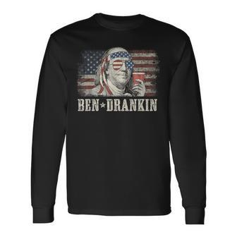 Ben Drankin Beer 4Th Of July Vintage Flag Long Sleeve T-Shirt - Seseable
