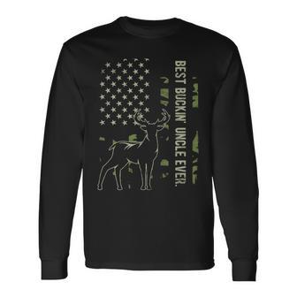 Best Buckin' Uncle Ever Camo American Flag Deer Hunting Long Sleeve T-Shirt | Mazezy