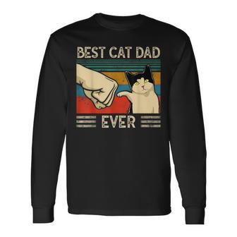Best Cat Dad Ever Kitten Cat Fist Bump Retro Vintage Long Sleeve T-Shirt - Monsterry CA