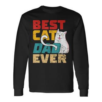 Best Cat Dad Ever Cat Dad Cat Lover Father Day Vintage Long Sleeve T-Shirt - Seseable