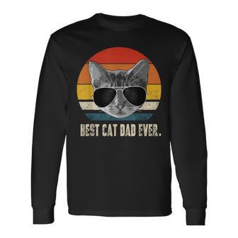 Best Cat Dad Ever Vintage Retro Cat Daddy Cat Father Long Sleeve T-Shirt - Monsterry DE