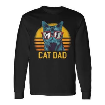 Best Cat Dad Fathers Day Kitty Daddy Papa Vintage Long Sleeve T-Shirt - Monsterry
