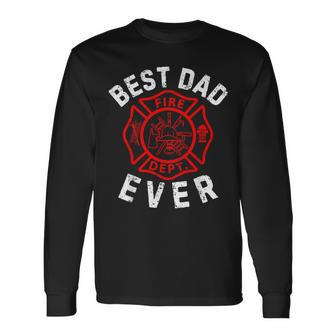 Best Dad Ever Symbol Firefighter Fireman Parent Fathers Day Long Sleeve T-Shirt - Seseable