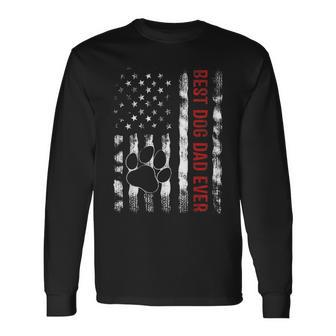 Best Dog Dad Ever American Usa Flag Father's Day Dog Lover Long Sleeve T-Shirt - Thegiftio UK