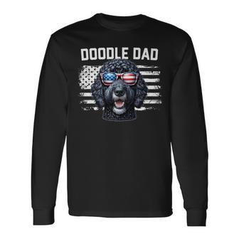 Best Doodle Dad American Flag Black Goldendoodle Dad Long Sleeve T-Shirt - Monsterry CA