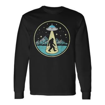 Bigfoot Abduction Vintage Sasquatch & Ufo Alien Graphic Long Sleeve T-Shirt - Monsterry UK