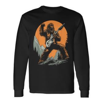 Bigfoot Playing Electric Guitar Sasquatch Rocker Long Sleeve T-Shirt - Monsterry CA