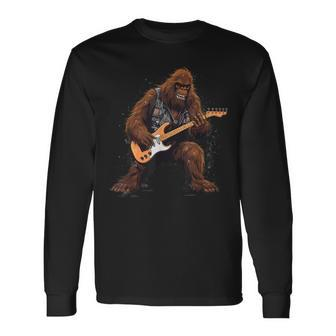 Bigfoot Playing Electric Guitar Rock Music Band Sasquatch Long Sleeve T-Shirt | Mazezy