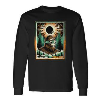 Bigfoot Total Solar Eclipse 2024 Vermont Sasquatch Vintage Long Sleeve T-Shirt | Mazezy