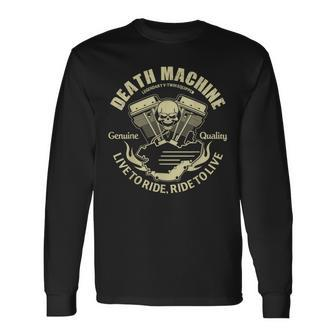 Biker Death Machine Motor Skull Motorcycle Vintage Retro Long Sleeve T-Shirt - Monsterry UK