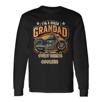 Biker Grandad Much Cooler Best Grandpa Ever Motorbike Dad Long Sleeve T-Shirt - Monsterry