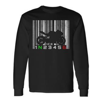 Biker Moto Gp Vintage Barcode Motorcycle S Langarmshirts - Seseable