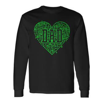 Binary Ai Computer Circuit Green Electric Heart Game Dad Long Sleeve T-Shirt - Monsterry AU