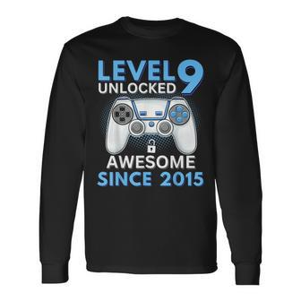Birthday Boy Level 9 Unlocked Gamer 9 Year Old 9Th Birthday Long Sleeve T-Shirt - Seseable