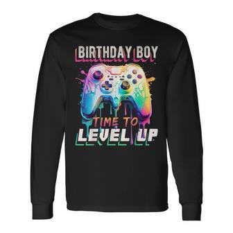 Birthday Boy Time To Level Up Video Game Birthday Party Boys Long Sleeve T-Shirt - Monsterry CA