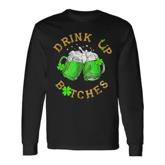 Bitches Drink Up St Patrick's Day Beer Lover Womens Long Sleeve T-Shirt | Mazezy